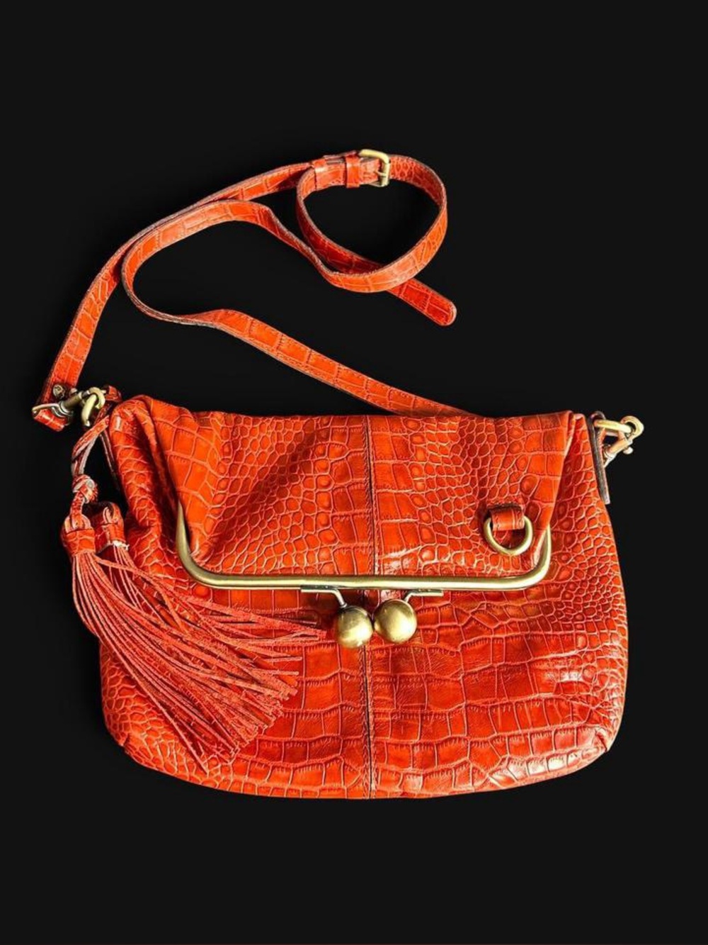 Patricia Nash Boho Luxe “Livata” orange crocodile embossed bag
